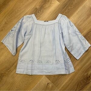 Elliott Lauren Blue Linen Embroidered Blouse size S